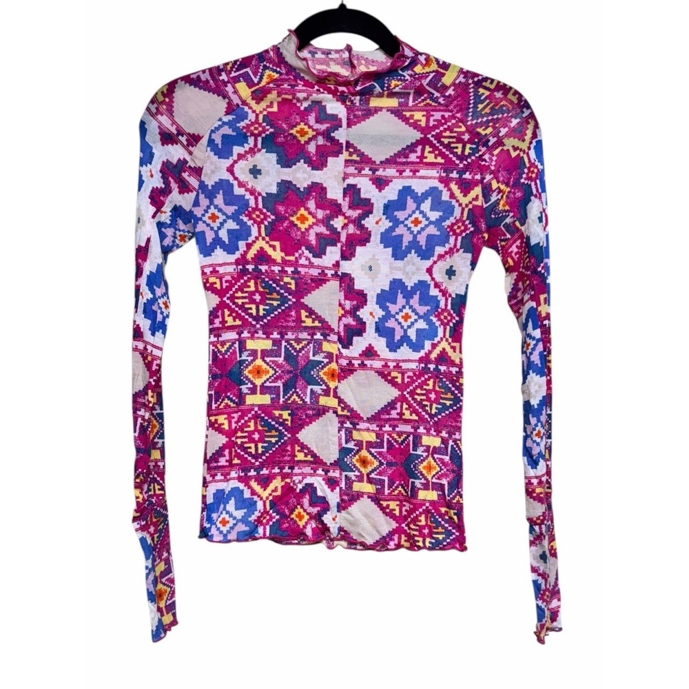 Free People Movement High Jump LS Shirt Fairisle Magenta Printed Women's Size XS